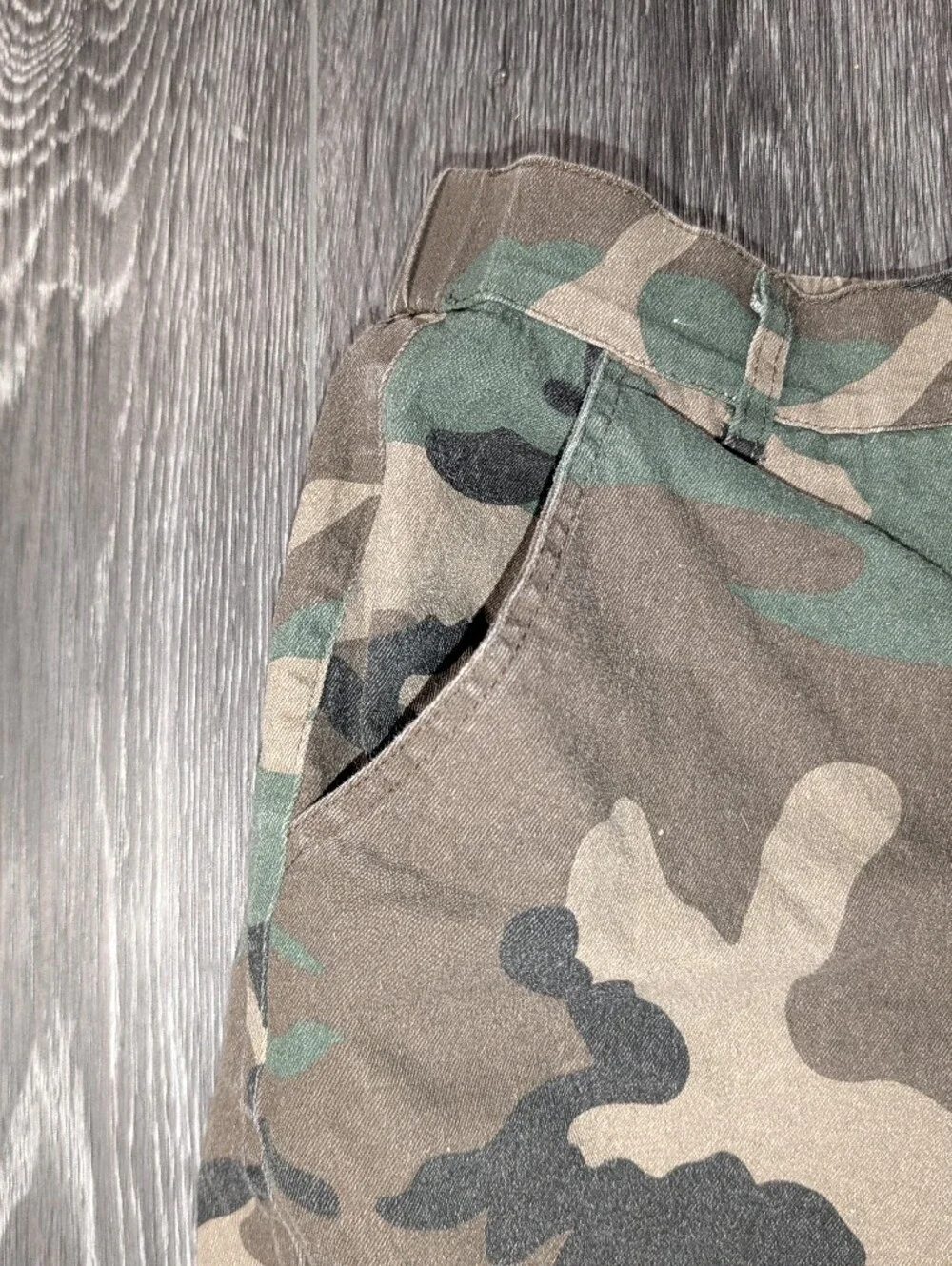 SHEIN Green & Brown Camouflage Denim Cutoff Shorts